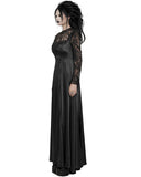 Punk Rave Womens Long Gothic Sateen Maxi Dress With Embroidered Lace Contrast