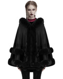 Punk Rave Daily Life Womens Plush & Faux Fur Hooded Winter Cloak - Black
