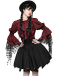 Dark In Love Womens Romantic Gothic Lolita Blouse Top & Cravat Set - Red & Black