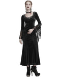 Punk Rave Daily Life Womens Long Gothic Velvet Applique Maxi Dress - Black