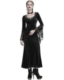 Punk Rave Daily Life Womens Long Gothic Velvet Applique Maxi Dress - Black