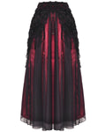 Dark In Love Gothic Petals Embellished Lace Layered Maxi Skirt - Red & Black