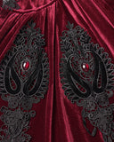 Punk Rave Womens Long Gothic Velvet & Lace Applique Hooded Cloak - Red & Black