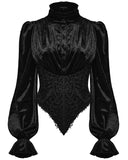 Punk Rave Womens Victorian Gothic Velvet Blouse Top With Lace Contrast