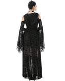 Dark In Love Womens Gothic Sorceress Sheer Floral Mesh Hooded Gown Dress