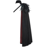 Devil Fashion Mens Gothic Rayvyn Feathered One-Shoulder Cloak Cape - Black & Red