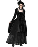 Dark In Love Long Gothic Velvet & Cobweb Lace Batwing Maxi Dress