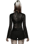 Punk Rave Womens Gothic Split Sheer Skull Mesh Top