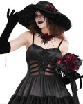 Devil Fashion Womens Dark Gothic Lolita Embellished Rose Hat