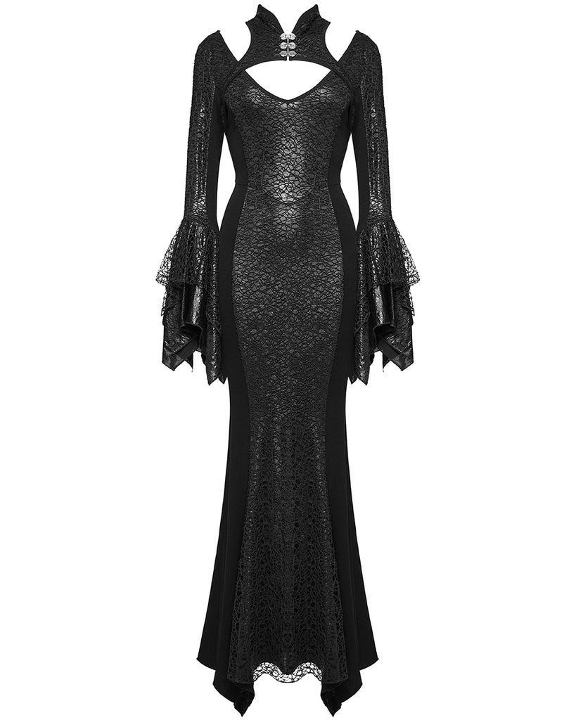 Punk Rave Womens Long Gothic Fitted Maxi Dress With Mesh Contrast - Bl Violent Delights Punk Rave Womens Long Gothic Fitted Maxi Dress With Mesh Contrast - Bl Violent Delights