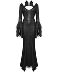 Punk Rave Womens Long Gothic Fitted Maxi Dress With Mesh Contrast - Black