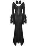 Punk Rave Womens Long Gothic Fitted Maxi Dress With Mesh Contrast - Black