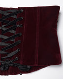 Punk Rave Womens Baroque Gothic Rose Embroidered Velvet Cincher Corset - Red & Black