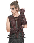 Devil Fashion Mens Dark Punk Spiked Mesh Armwarmer Gloves - Red