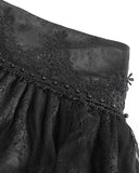 Devil Fashion Womens Long Gothic Jacquard & Lace Bustle Maxi Skirt - Black