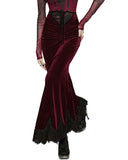Punk Rave Daily Life Womens Long Gothic Velvet Ruched Split Waist Skirt - Red