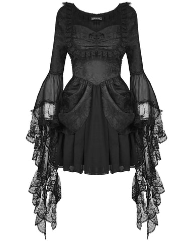 Dark In Love Womens Gothic Courtesan Jacquard Lace Sleeve Mini Dress