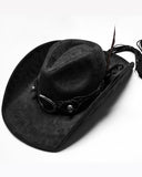 Punk Rave Mens Apocalypse Wasteland Punk Western Skulls Cowboy Hat - Black