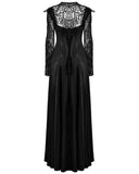 Punk Rave Womens Long Gothic Sateen Maxi Dress With Embroidered Lace Contrast