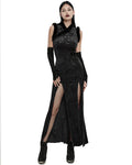 Punk Rave Womens Gothic Embossed Rose Velvet & Faux Fur Cheongsam Dress - Black