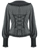 Dark In Love Womens Gothic Peter Pan Collar Striped Blouse Top