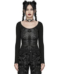 Punk Rave Womens Gothic Skull Print Laser Cut Spinal Ring Lonf Sleeve Top