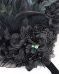 Eva Lady Womens Dark Gothic Lolita Burlesque Feathered Rose Bonnet Hat Black