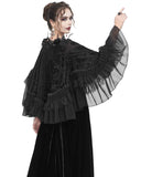 Eva Lady Dark Baroque Gothic Flocked Mesh Rose Lace Shrug Cloak