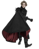 Devil Fashion Mens Gothic Rayvyn Feathered One-Shoulder Cloak Cape - Black & Red