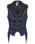 Punk Rave Mens Dark Victorian Gothic Damask Jacquard Waistcoat Vest - Blue