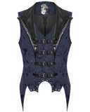 Punk Rave Mens Dark Victorian Gothic Damask Jacquard Waistcoat Vest - Blue
