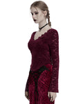 Punk Rave Womens Elegant Floral Lace V-Neck Top - Red