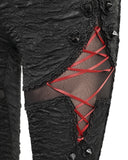 Devil Fashion Infernia Womens Gothic Lace Up Leggings - Black & Red - Black & Red