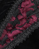 Eva Lady Dark Devore Gothic Velvet & Flocked Mesh Off Shoulder Top - Black & Red