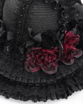 Eva Lady Womens Dark Gothic Punk Lolita Rose Wide Brim Mourning Hat