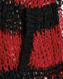Punk Rave Womens Gothic Striped Shredded Cardigan Sweater - Red & Black