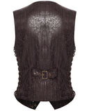 Punk Rave Mens Vintage Steampunk Asymmetric Lacing Waistcoat Vest - Brown Pinstripe