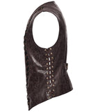 Punk Rave Mens Vintage Steampunk Asymmetric Lacing Waistcoat Vest - Brown Pinstripe