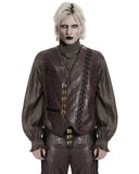 Punk Rave Mens Vintage Steampunk Asymmetric Lacing Waistcoat Vest - Brown Pinstripe