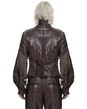 Punk Rave Mens Vintage Steampunk Asymmetric Lacing Waistcoat Vest - Brown Pinstripe