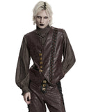Punk Rave Mens Vintage Steampunk Asymmetric Lacing Waistcoat Vest - Brown Pinstripe