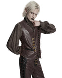 Punk Rave Mens Vintage Steampunk Asymmetric Lacing Waistcoat Vest - Brown Pinstripe
