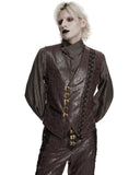 Punk Rave Mens Vintage Steampunk Asymmetric Lacing Waistcoat Vest - Brown Pinstripe