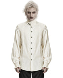 Punk Rave Mens Gothic Steampunk Pleated Jacquard Dress Shirt - Vintage Off-White