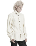 Punk Rave Mens Gothic Steampunk Pleated Jacquard Dress Shirt - Vintage Off-White