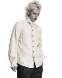Punk Rave Mens Gothic Steampunk Pleated Jacquard Dress Shirt - Vintage Off-White