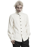 Punk Rave Mens Gothic Steampunk Pleated Jacquard Dress Shirt - Vintage Off-White