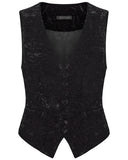 Punk Rave Mens Gothic Aristocrat Wrinkled Velvet Waistcoat Vest - Black