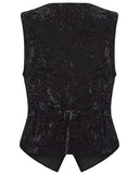 Punk Rave Mens Gothic Aristocrat Wrinkled Velvet Waistcoat Vest - Black
