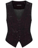 Punk Rave Mens Gothic Aristocrat Wrinkled Velvet Waistcoat Vest - Red & Black